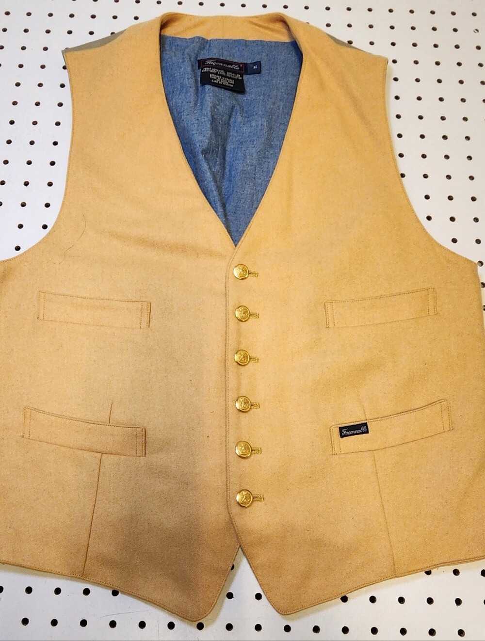 Faconnable Vintage Wool Vest Mens M Gold Buttons Chambray Back France Waistcoat